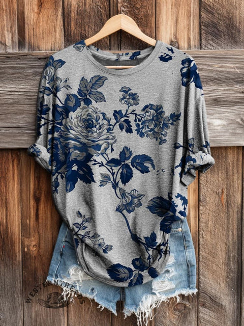 Floral Pattern Women's Art Print Casual Long Sleeve T-shirt