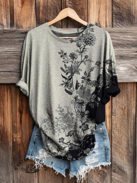 Floral Pattern Women's Art Print Casual Long Sleeve T-shirt