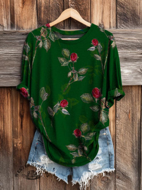 Floral Pattern Women's Art Print Casual Long Sleeve T-shirt