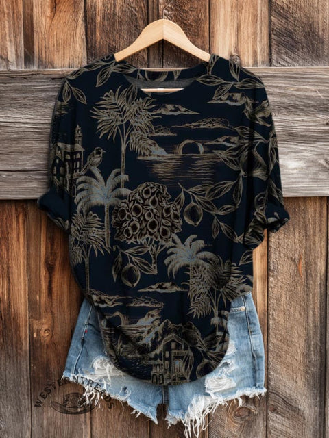 Coconut Tree Pattern Women's Art Print Casual Long Sleeve T-shirt