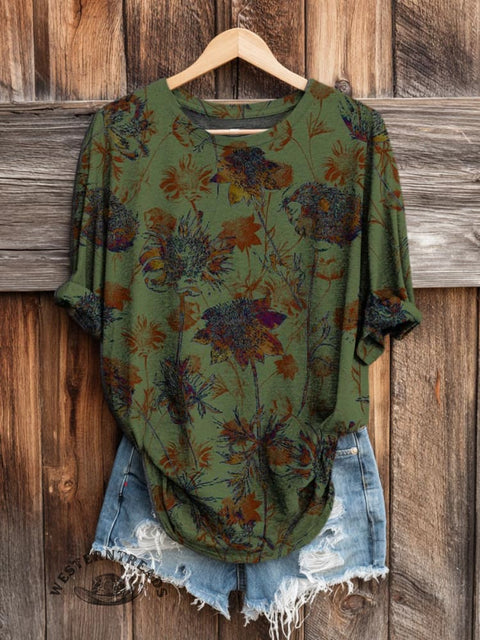 Floral Pattern Women's Art Print Casual Long Sleeve T-shirt