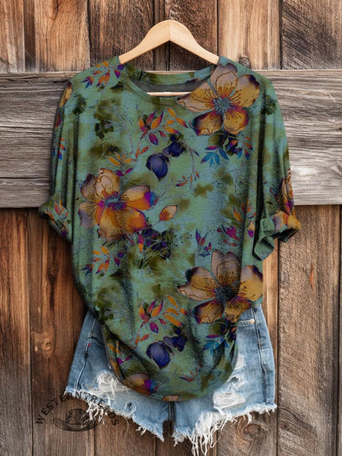 Floral Pattern  Women's Art Print Casual Long Sleeve T-shirt