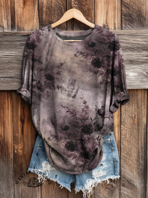 Floral Pattern Women's Art Print Casual Long Sleeve T-shirt