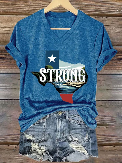 Women's Texas Strong Print V-Neck T-Shirt