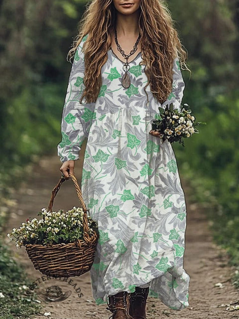 Floral Pattern Women's Print Pocket Cotton Dress