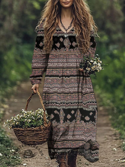 Aztec Pattern Women's Print Pocket Cotton Dress