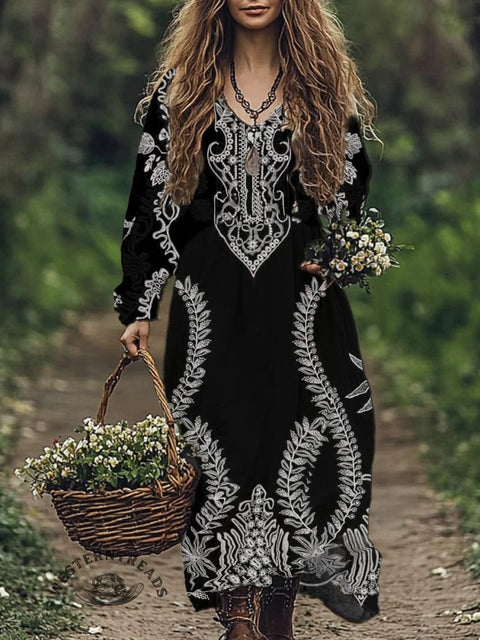 Aztec Pattern Women's Print Pocket Cotton Dress