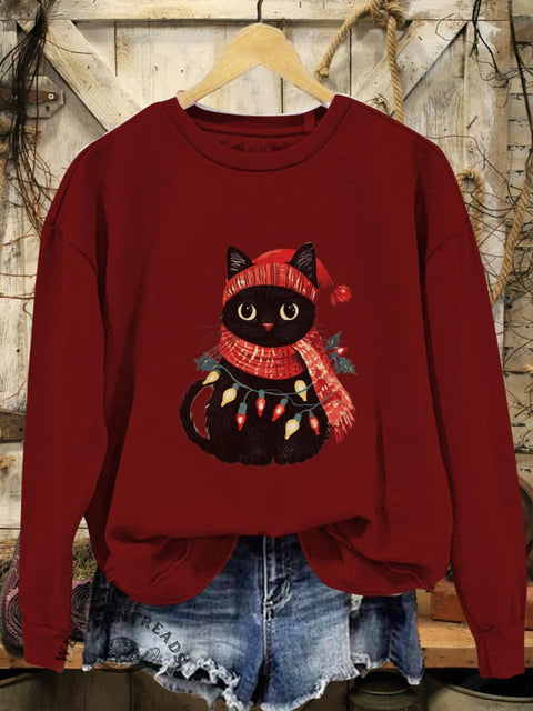 Cat Print Casual Cotton Sweatshirt