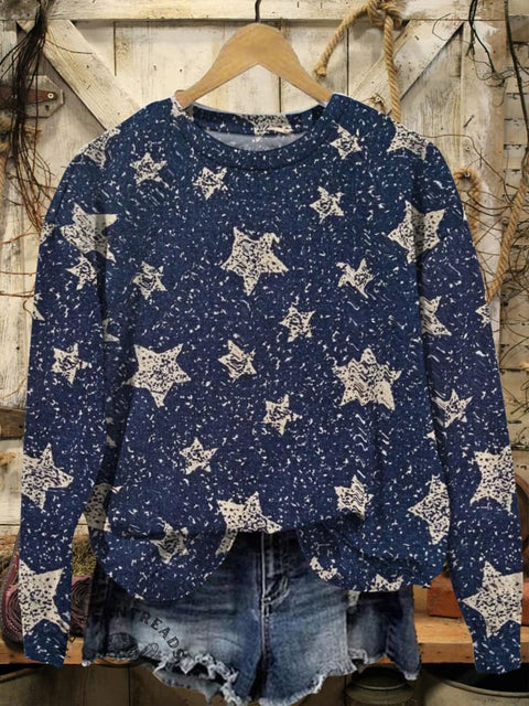 Star Print Casual Cotton Sweatshirt