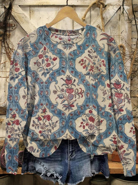 Flowers Print Casual Cotton Sweatshirt