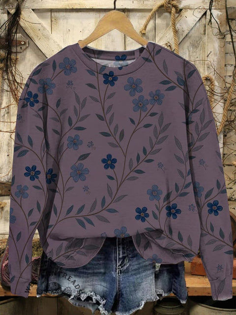 Flowers Print Casual Cotton Sweatshirt
