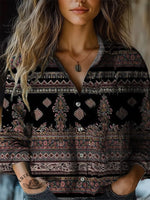 Aztec Women'sPrint Casual Long Sleeve Comfortable Cotton Shirt