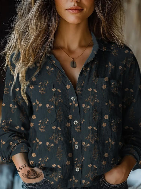 Floral Pattern Women's Print Casual Long Sleeve Comfortable Cotton Shirt