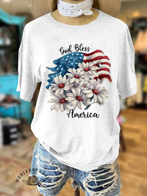 American Flag and Floral Patterns T-shirt