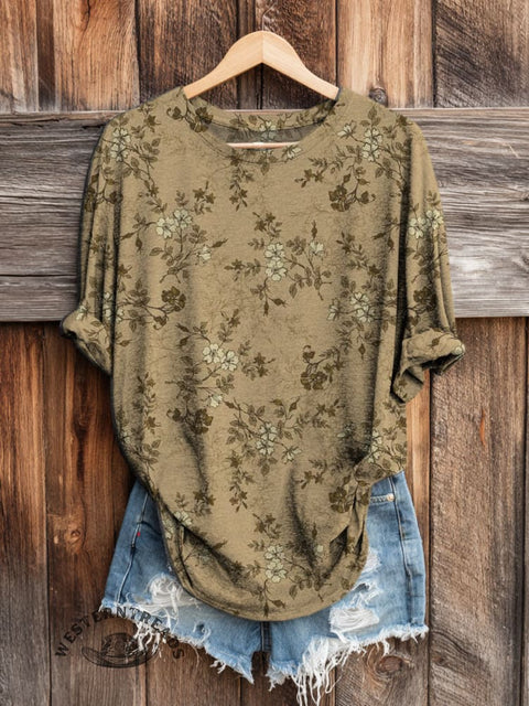 Retro Floral Art Print Casual Long Sleeve T-shirt