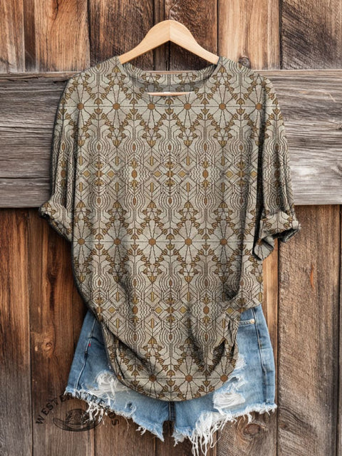 Retro Floral Art Print Casual Long Sleeve T-shirt
