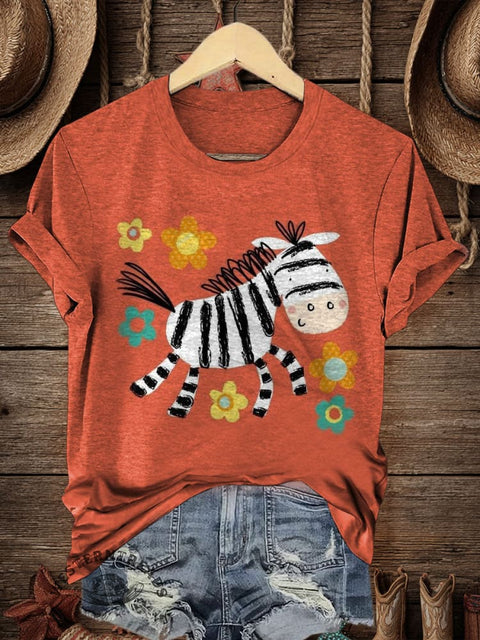 Retro Zebra Art Print Casual T-shirt