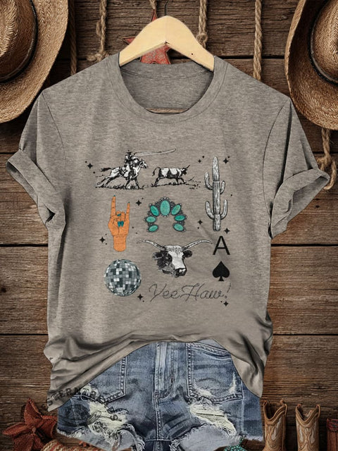 Retro Horse Art Print Casual T-shirt