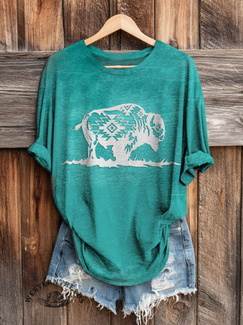 Retro Western Art Print Casual Long Sleeve T-shirt