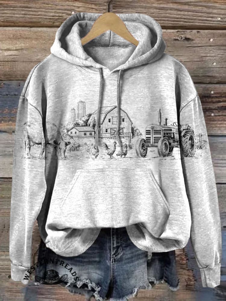 Vintage Western Print Cotton Casual Hoodie Sweatshirt