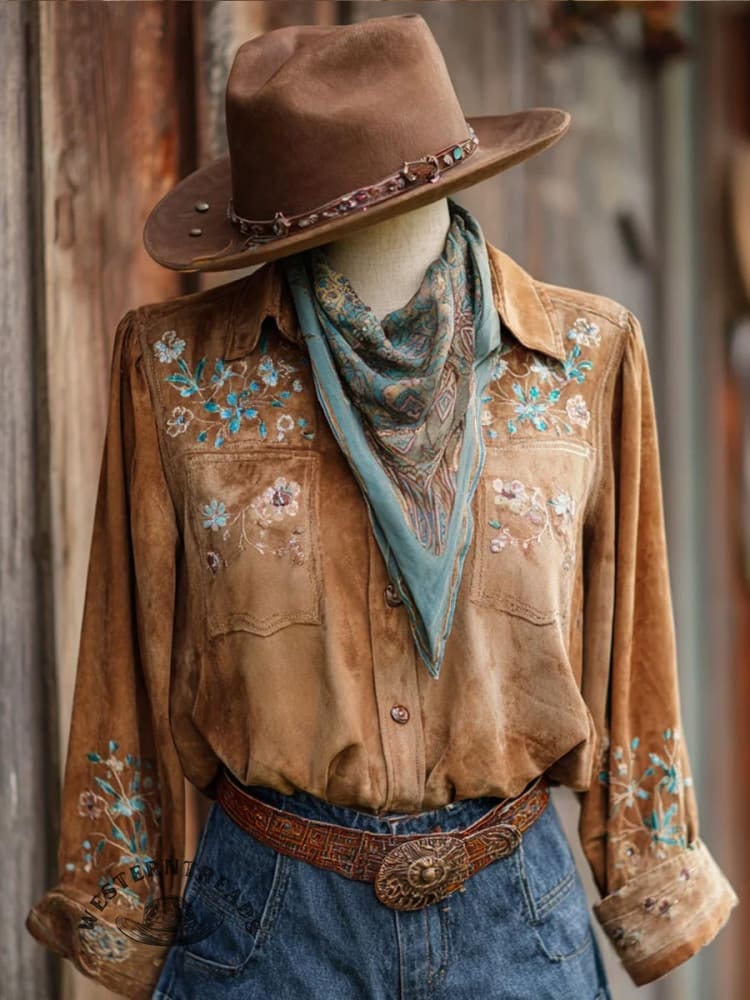 Floral Pattern Women's Print Casual Long Sleeve Comfortable Cotton Shirt