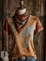 Horse Pattern Casual Round Neck Short Sleeve T-Shirt