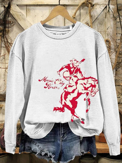 Western Denim Prints Casual Cotton Sweatshirt