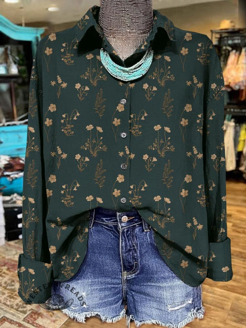 Flower Patern Women's Print Casual Cotton Shirt