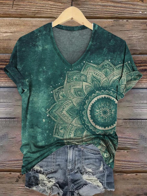 Women's Art Print Casual V-neck T-Shirt