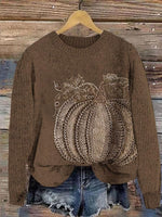 Vintage Autumn Halloween Pumpkin Pattern Women's Casual Pullover Sweater