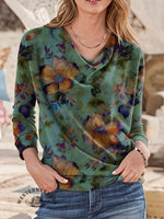 Retro Floral Pattern Women's Print Casual Cotton Shirt