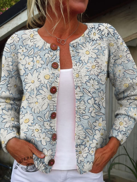 Floral Print Buttoned Cardigan Sweater