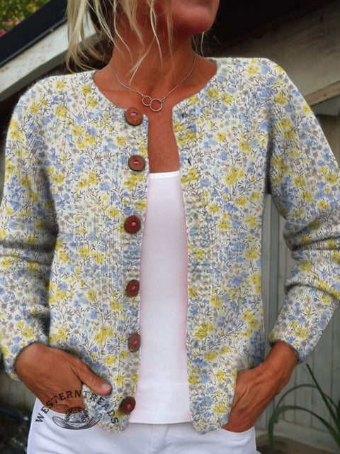 Floral Print Buttoned Cardigan Sweater