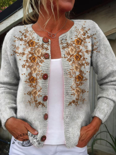 Floral Print Buttoned Cardigan Sweater