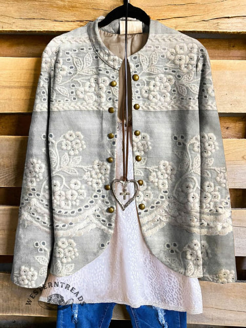 Country Style Lace Floral Print Women's Print Casual Jacket