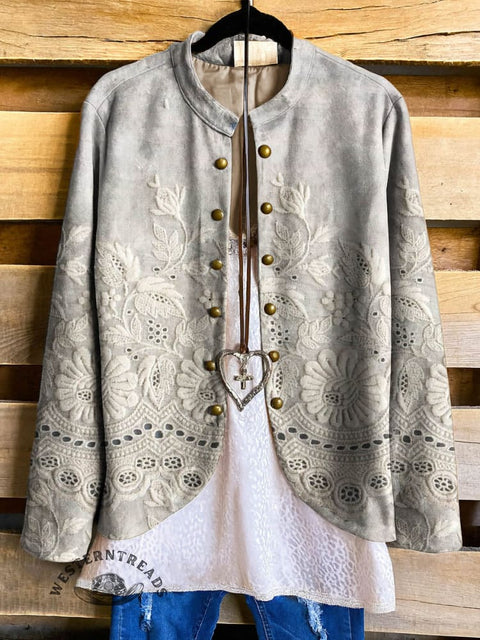 Country Style Lace Floral Print Women's Print Casual Jacket