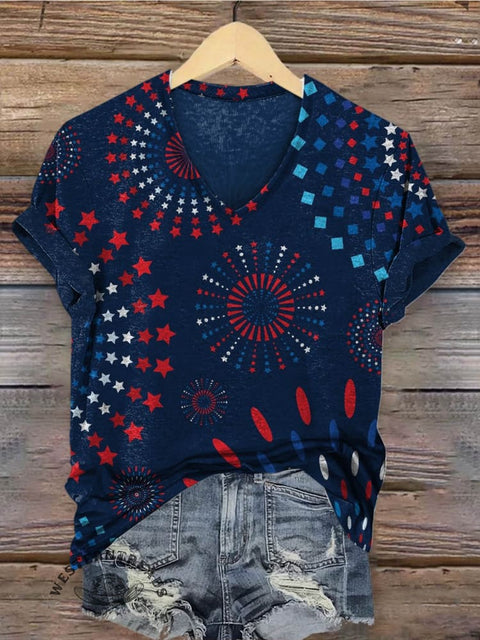 Abstract Geometry Print Women's V-neck Casual T-Shirt