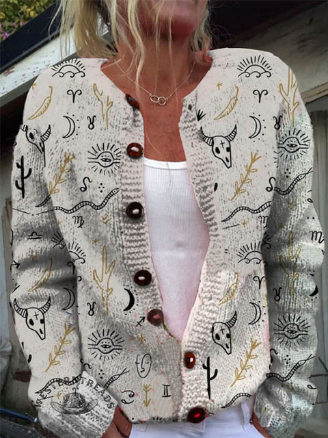 Tribal Style Print Buttoned Cardigan Sweater