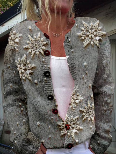 Christmas Snowflakes Print Buttoned Cardigan Sweater