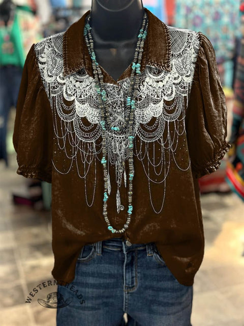 Women's Bohemian Style Print Casual Cotton Shirt