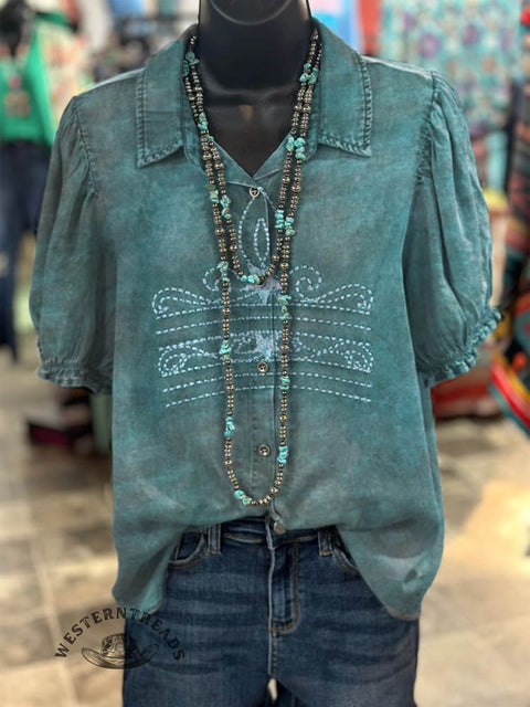Women's Western Style Print Casual Cotton Shirt