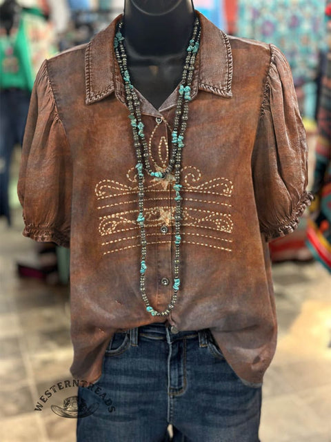 Women's Western Style Print Casual Cotton Shirt