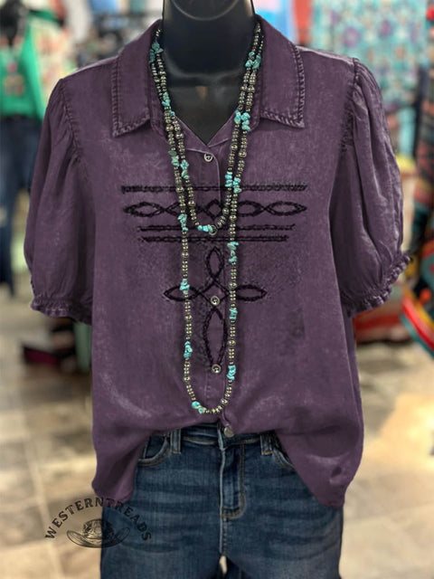 Women's Western Style Print Casual Cotton Shirt