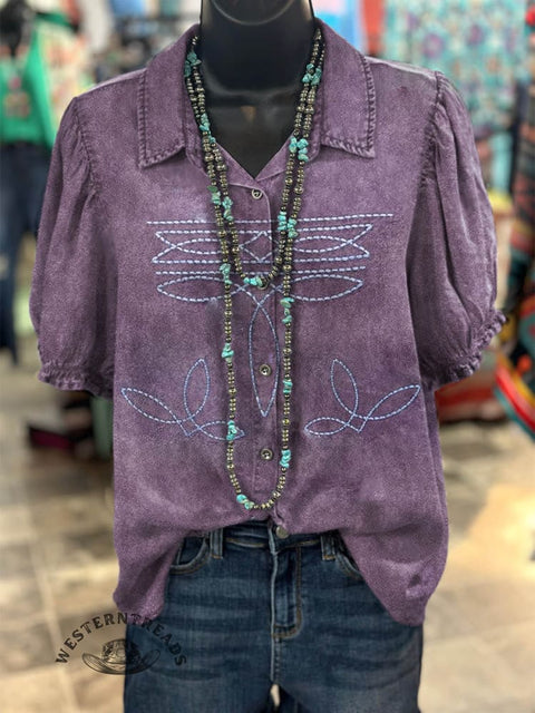 Women's Western Style Print Casual Cotton Shirt
