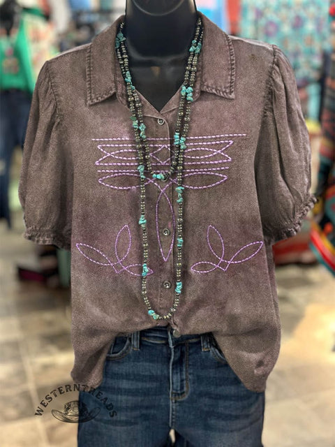 Women's Western Style Print Casual Cotton Shirt