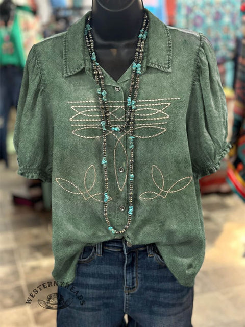 Women's Western Style Print Casual Cotton Shirt