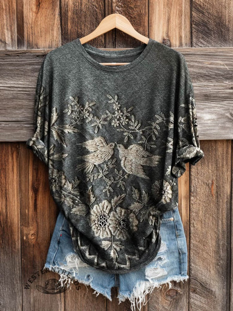 Retro Art Print Casual Long Sleeve T-shirt