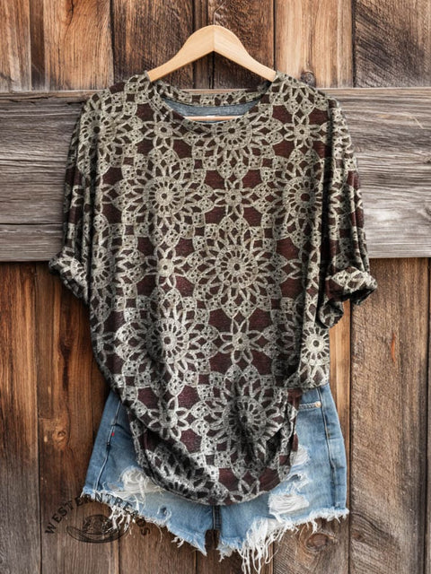 Retro Art Print Casual Long Sleeve T-shirt
