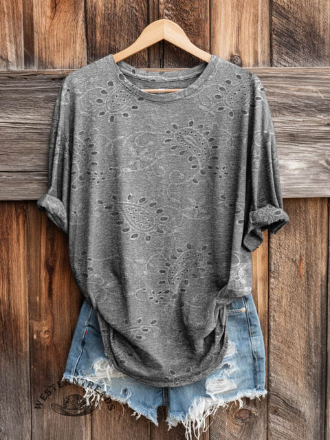 Retro Paisley Art Print Casual Long Sleeve T-shirt
