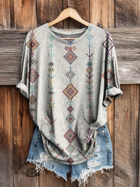 Retro Aztec Art Print Casual Long Sleeve T-shirt